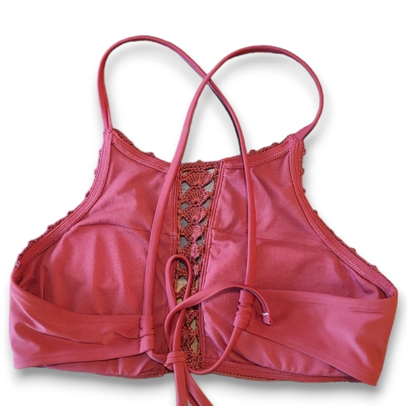 Xhilaration Crochet High Neck Halter Bikini Top Rust Red Size Large - Picture 2 of 5